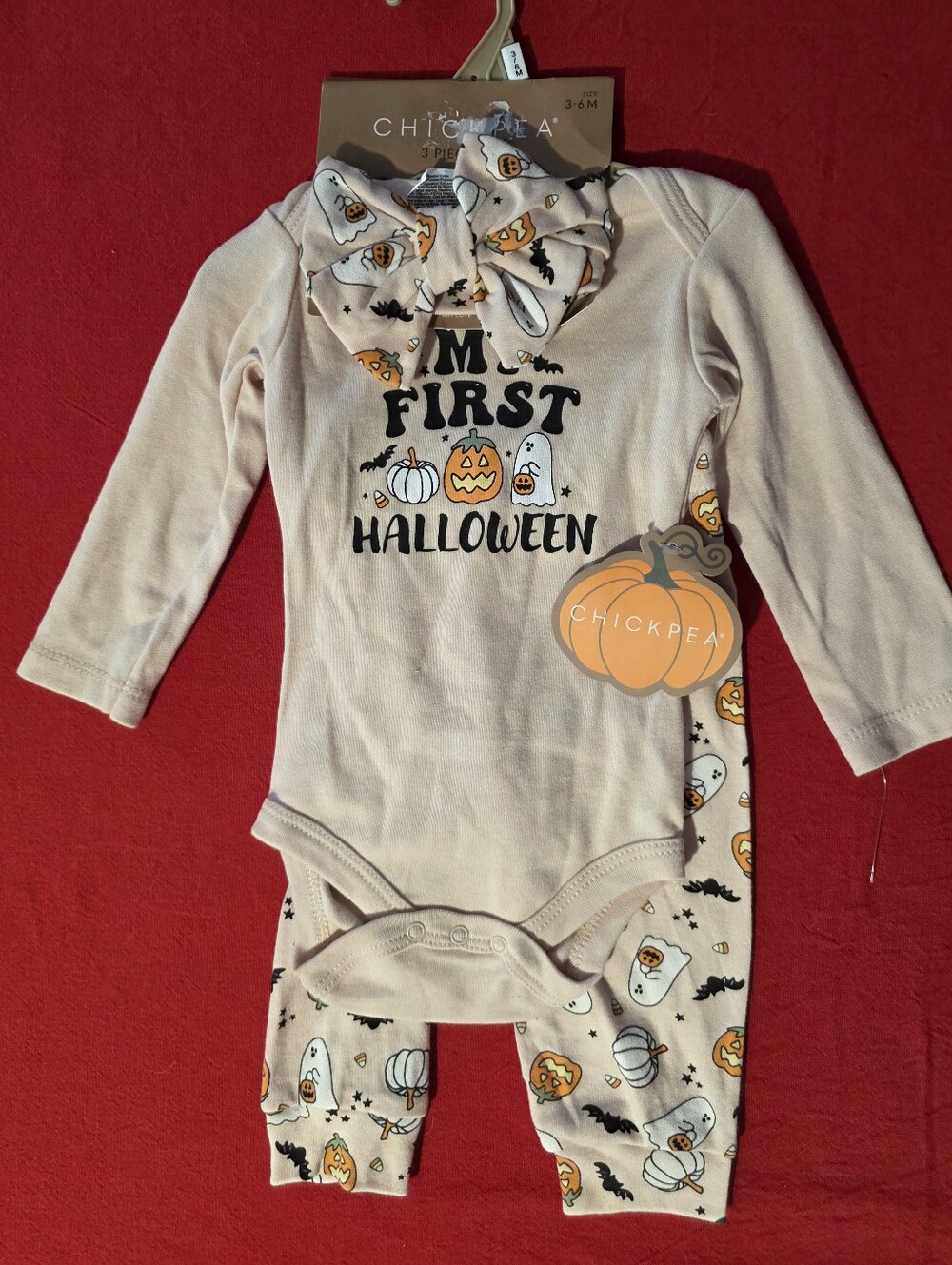 chick pea Cream & Orange 'My First Halloween' Infant Bodysuit Set